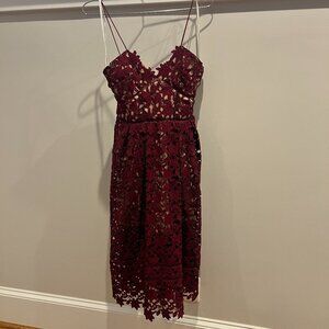 Self_Portrait Lace  Midi Length Dress in Burgundy color